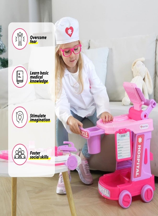 Liberry Doctor Kit for Toddlers Ages 2 3 4 5, Pretend Kids Doctor Playset with Cart, Costume and Stethoscope, Role Play Medical Toys Birthday Gift for Girls Boys (Pink) - Image 4